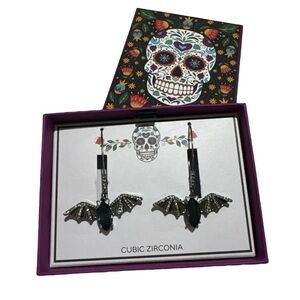 Bella Jack Black Bat Sterling Silver Earrings With Cubic Zirconia